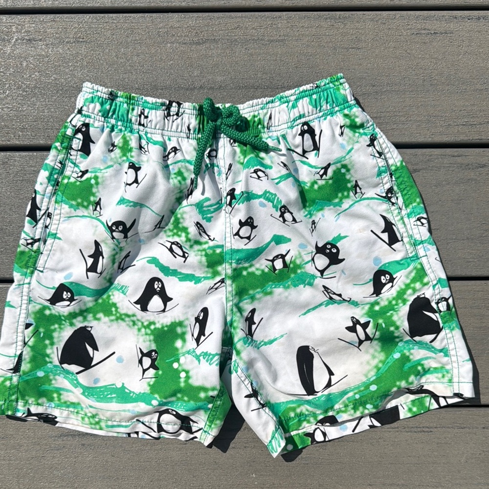 Vilebrequin Kids Swim Trunks - Green Penguin Print